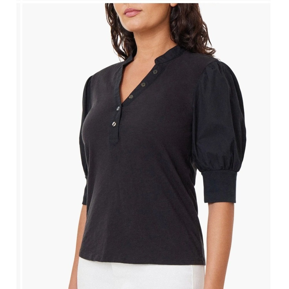 Habitual Puff Sleeve Henley Top in Black Size Medium Cotton Boho Chic NWOT - Picture 3 of 12